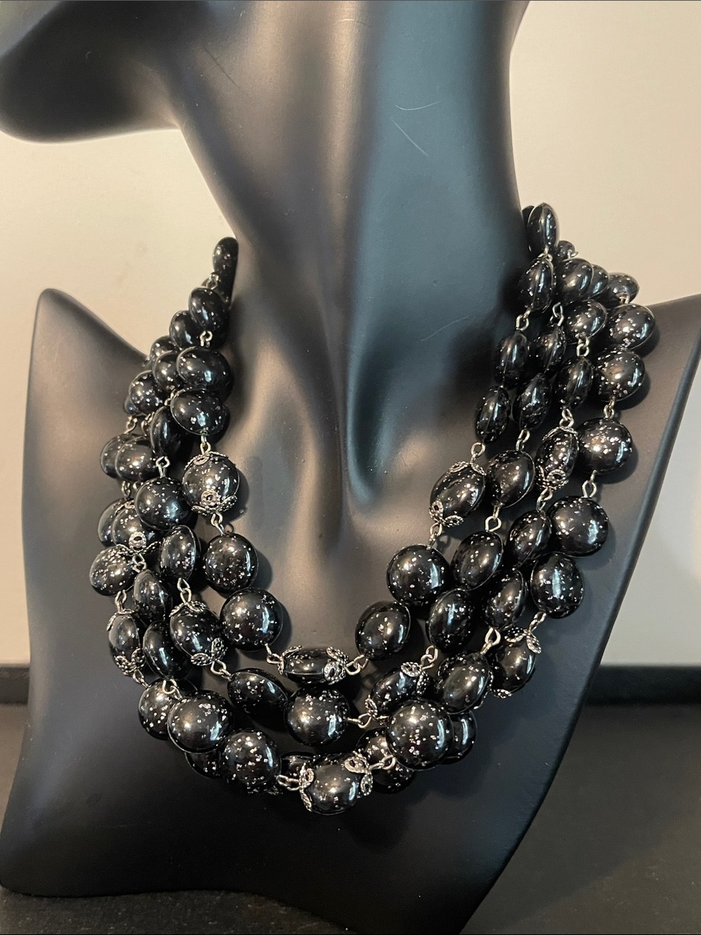 Vintage Kramer Four Strand Confetti Lucite Statement Necklace